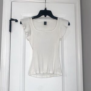 Ruffled Sleeve White Tank Top